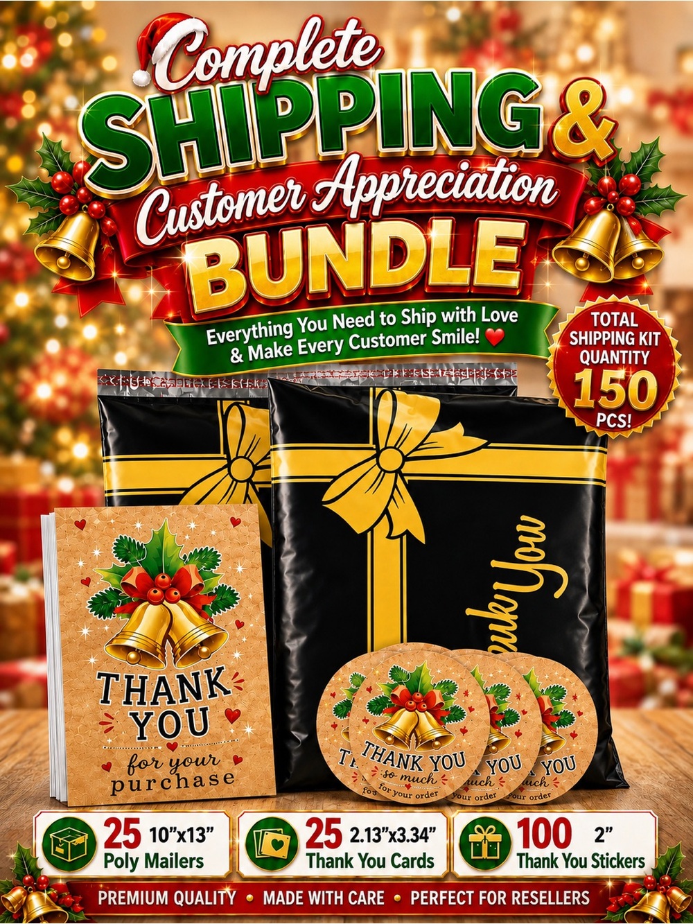 150PC Bundle~ 25 Poly Mailers, 25 Cards & 100 Stickers